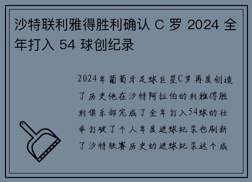 沙特联利雅得胜利确认 C 罗 2024 全年打入 54 球创纪录
